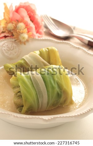 Japanese and Russian fusion food, stuffed cabbage