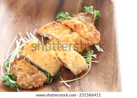 Japanese and korean fusion food, kimchi and cheese in pork fried