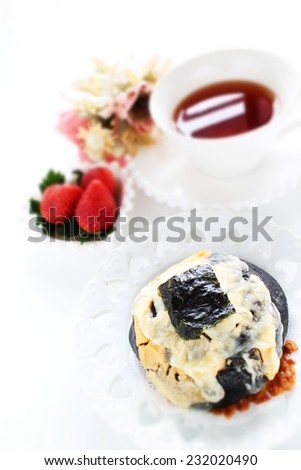 home bakery squid ink and cheese bread with laver on top for fusion food image
