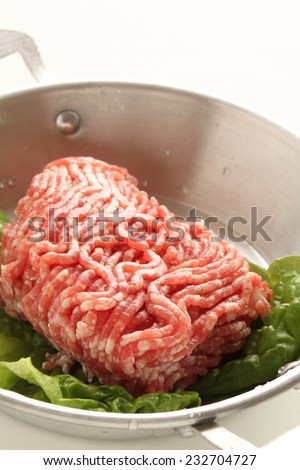 food ingredient, ground pork on pan
