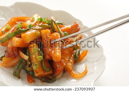 Korean food, rice cake stir fried with vegetable Tteokbokki