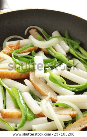 Korean cooking, rice cake stick stir fried with vegetable