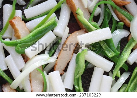 Korean cooking, rice cake stick stir fried with vegetable