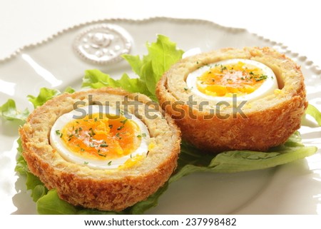 English food, Scotch egg served on lettuce