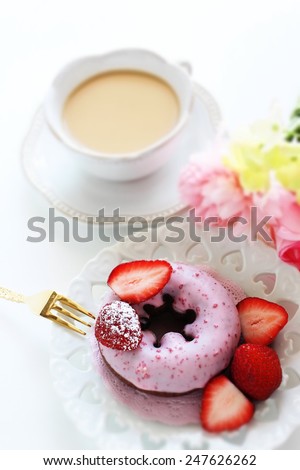 Strawberry donut and royal milk tea in Diorama style