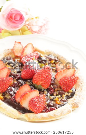 Fusion food, strawberry and chocolate pizza
