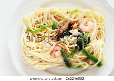 Frozen food, seafood spaghetti