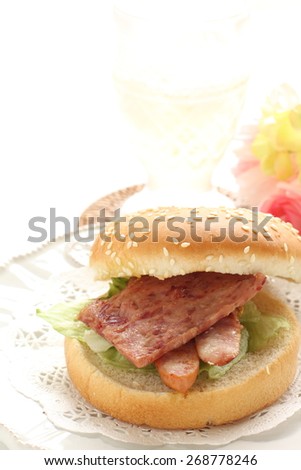 Spam burger with sausage for Hawaiian food image