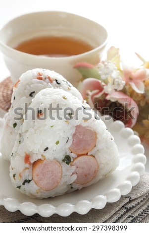 Kids menu, Japanese fusion food sausage rice ball