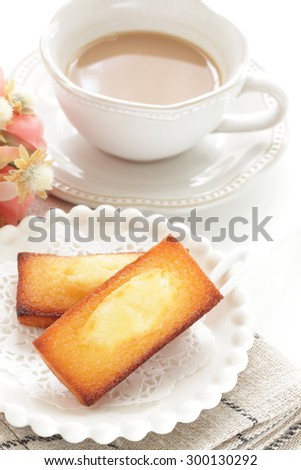Homemade rectangle cake and milk tea