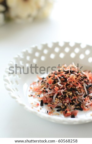 Japanese cuisine, Dried plum and small fishes for rice topping