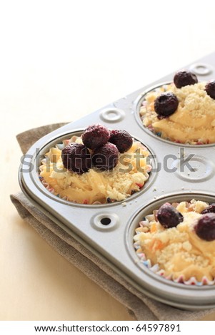 Bakery of almond flakes and blue berry muffin
