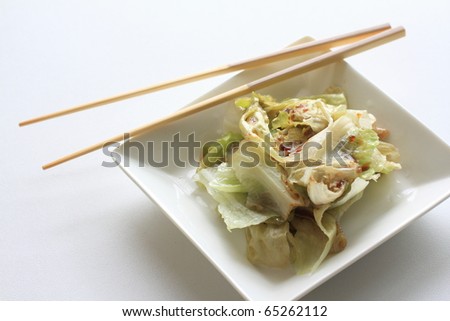 Healthy Chinese cuisine, boiled lettuce with soy sauce and sesame oil