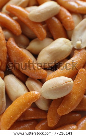 Japanese traditional snack food, peanut and Kakinotane