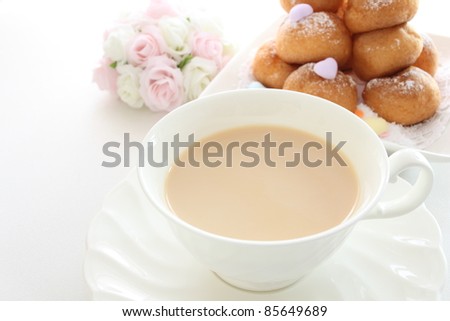 English milk tea with puff cream for tea break image