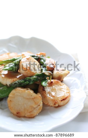Chinese cuisine, Green asparagus and scallop stir fried