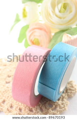 Stationery, pink and blue color craft tape