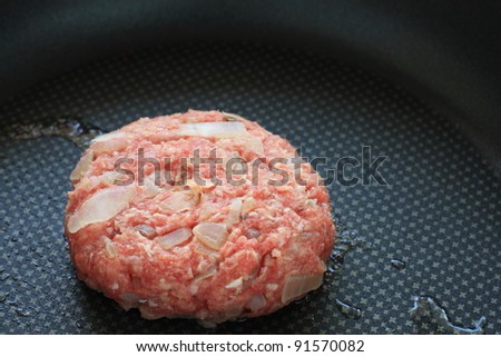 Cooking of Hamburger steak on frying pan