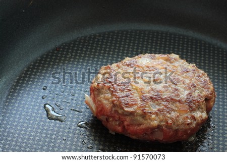 Cooking of Hamburger steak on frying pan