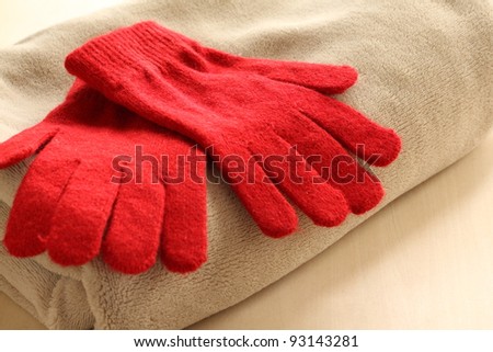 Red knit gloves for winter image