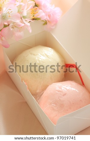 Japanese red and white steamed bun for celebration ceremony