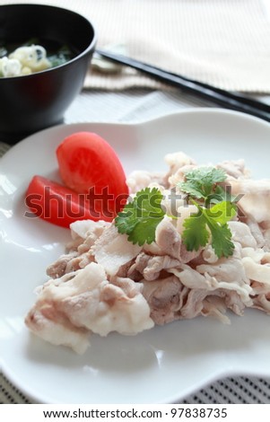 Japanese cuisine, boiled pork with freshness tomato for summer menu