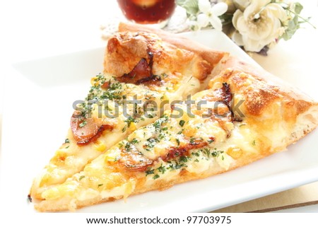Japanese Teriyaki chicken pizza with cola for fast food image