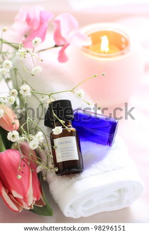 Aroma oil and candle for aromatherapy image