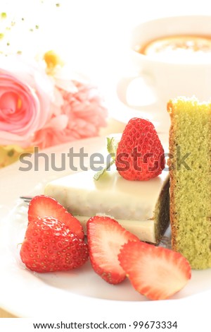Japanese Green tea cake with freshness strawberry
