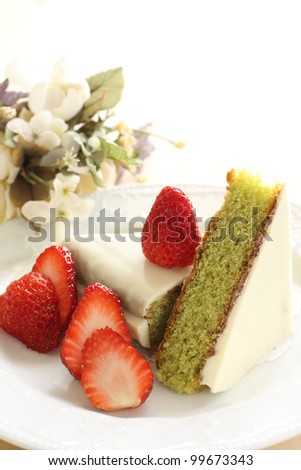 Japanese Green tea cake with freshness strawberry