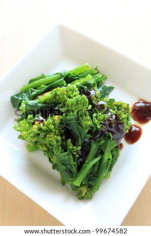Chinese cuisine, boiled green leaf vegetable with oyster sauce