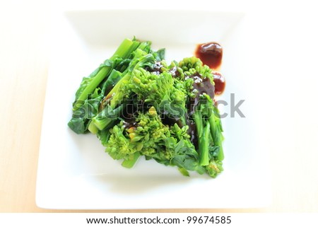 Chinese cuisine, boiled green leaf vegetable with oyster sauce
