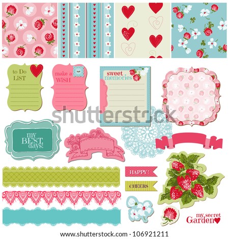 Scrapbook Design Elements Vintage Flowers and Strawberry Set in vector Scrapbook Design Elements Vintage Flowers and Strawberry Set in vector