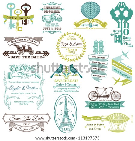 Wedding Vintage Invitation Collection for design scrapbook in vector Wedding Vintage Invitation Collection for design scrapbook in vector