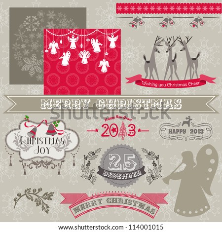 Scrapbook Design Elements Vintage Merry Christmas and New Year in vector Scrapbook Design Elements Vintage Merry Christmas and New Year in vector