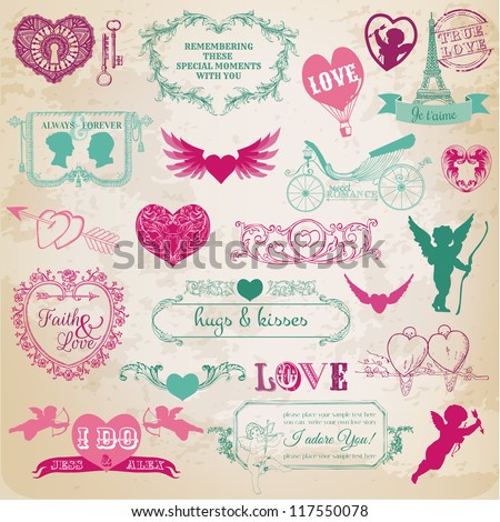 Scrapbook Design Elements - Valentine'S Day Love Set - For Wedding, Invitation, Scrap - In Vector