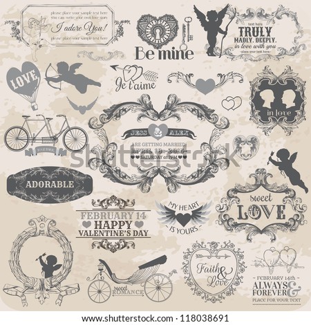 Scrapbook Design Elements Vintage Valentine's Love Set for design scrapbook in vector Scrapbook Design Elements Vintage Valentine's Love Set for design scrapbook in vector