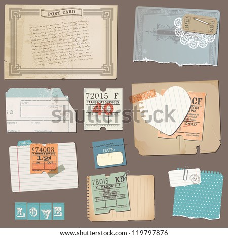 Set of Old paper objects for design and scrapbook in vector Set of Old paper objects for design and scrapbook in vector