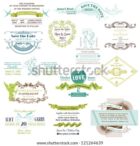 Wedding Vintage Invitation Collection for design scrapbook in vector Wedding Vintage Invitation Collection for design scrapbook in vector