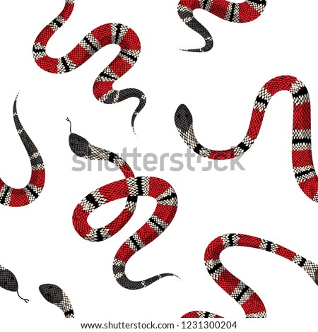 Coral Snakes Seamless Pattern. Snake Skin Fashion Background for Textile Fabric, Prints, Wallpaper. Animal Reptile Ornamental Texture. Vector illustration