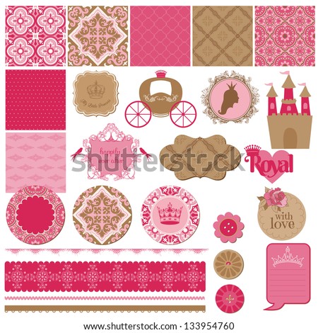 Scrapbook Design Elements Princess Girl Birthday Set in vector Scrapbook Design Elements Princess Girl Birthday Set in vector