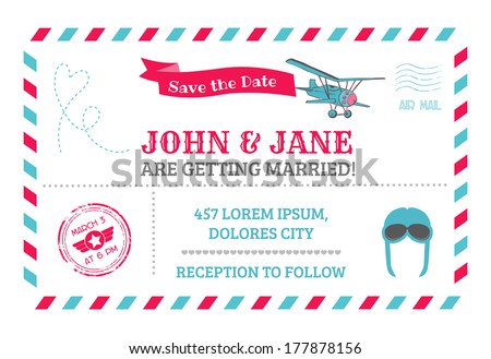 Wedding Invitation Card Airplane Theme in vector Wedding Invitation Card Airplane Theme in vector