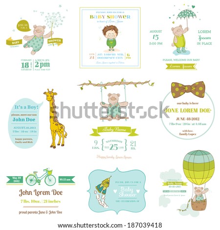Set of Baby Shower and Arrival Cards for design and scrapbook in vector Set of Baby Shower and Arrival Cards for design and scrapbook in vector
