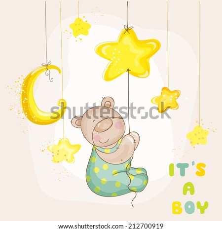 Baby Bear with Moon and Stars Baby Shower or Arrival Card in vector Baby Bear with Moon and Stars Baby Shower or Arrival Card in vector