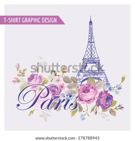 Floral Paris Graphic Design - for t-shirt, fashion, prints - in vector