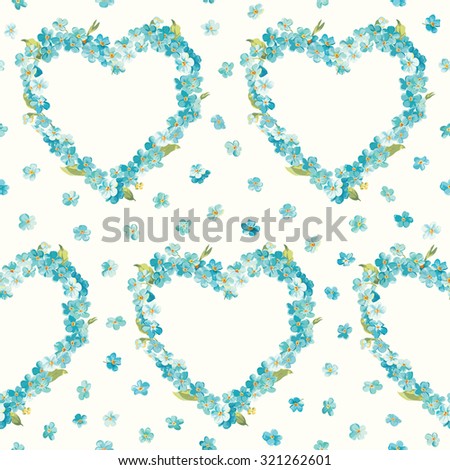 Spring Flowers Heart Background - Seamless Floral Shabby Chic Pattern