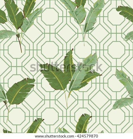 Seamless Pattern. Tropical Leaves Background. Floral Ornament. Exotic Flowers. Vector Background. Floral Texture. Floral Wallpaper.