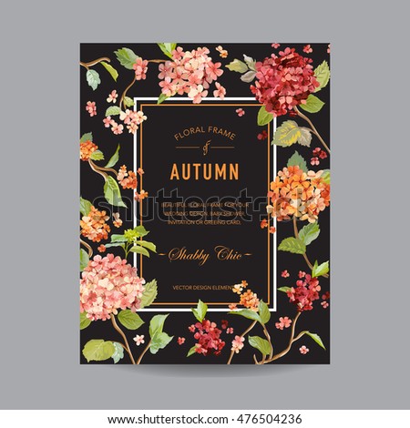 Vintage Floral Frame - Autumn Hortensia Flowers - for Invitation, Wedding, Baby Shower Card - in vector