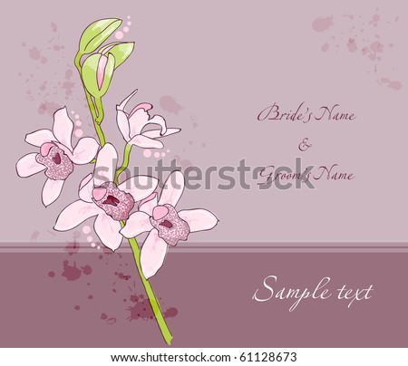 stock vector Wedding invitation template card with orchid