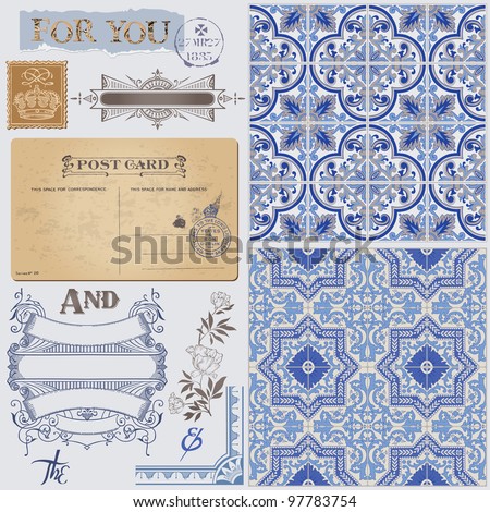 stock vector Scrapbook Design Elements Vintage Postcard with Seamless 